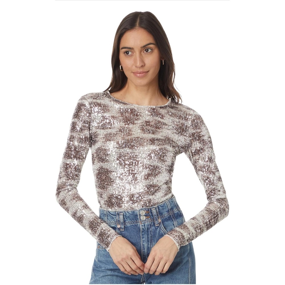 Free People Womens Printed Gold Rush Long Sleeve‎ sequin size large